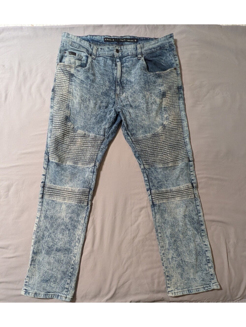 Parish Nation Men's Moto Jeans Size 38 Acid Wash Blue Biker Denim Reg
